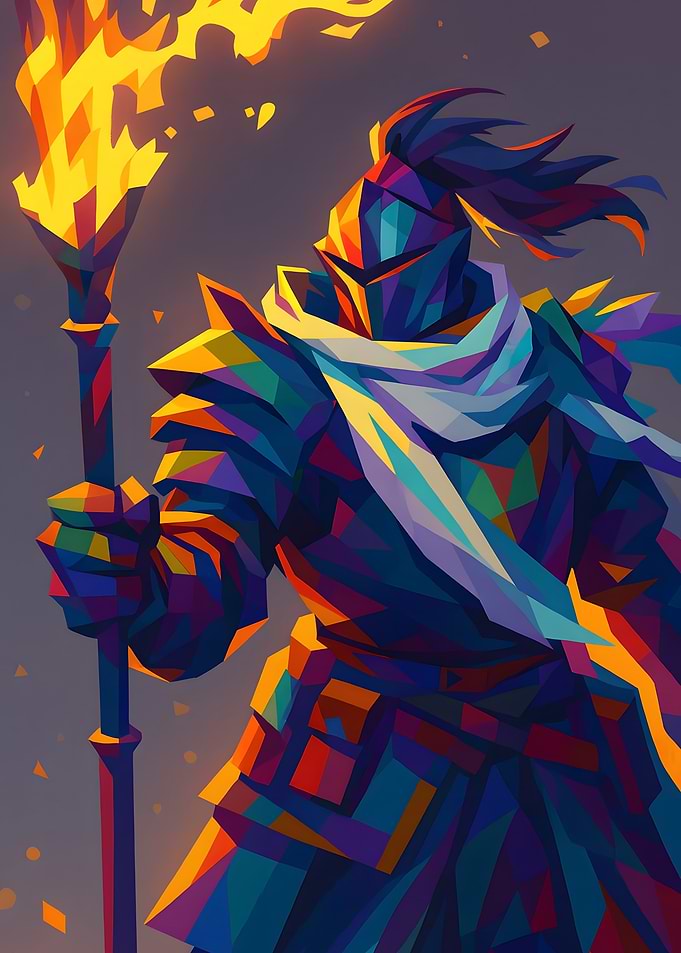 Colorful Knight with Torch Digital Art
