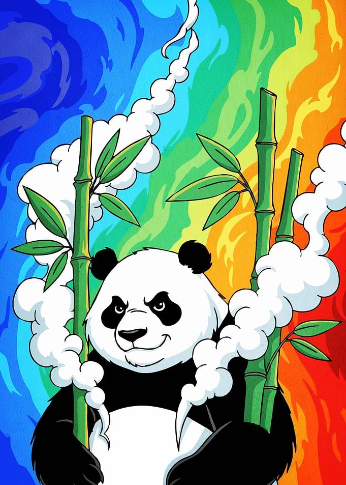 Cartoon Panda Bamboo Smoke