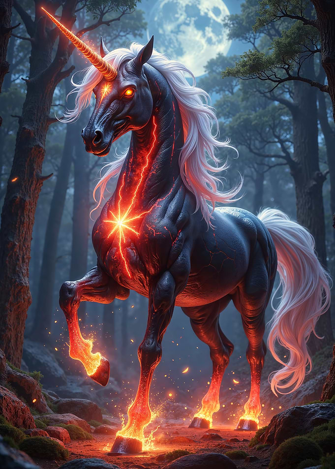 Fiery Unicorn in Forest