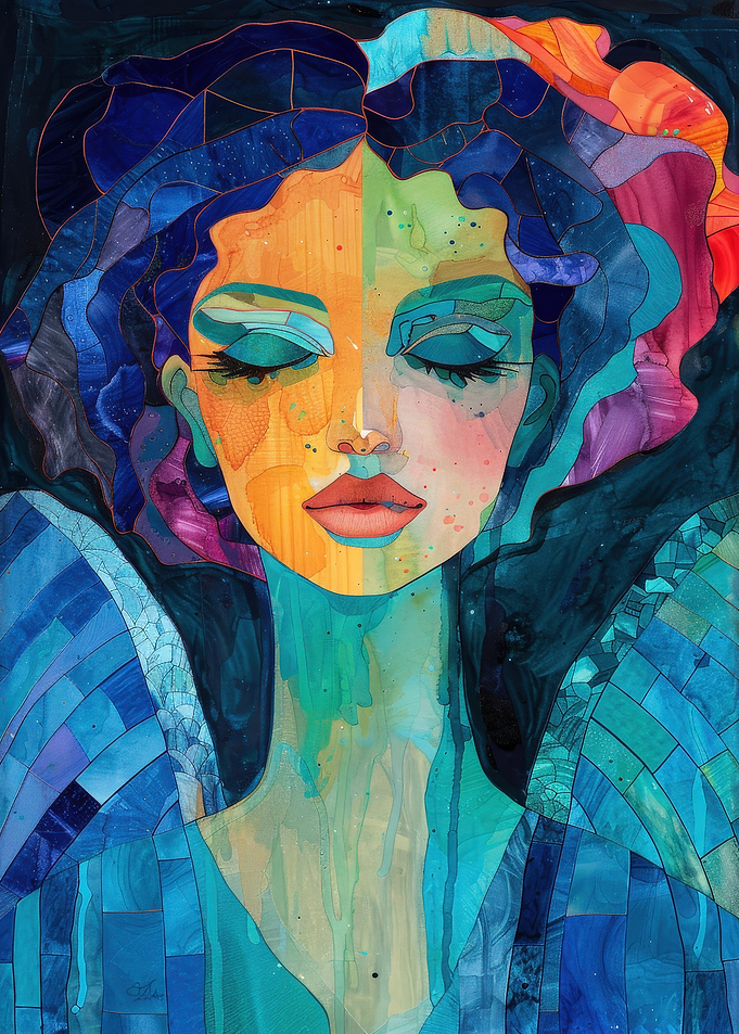 Abstract Portrait with Mosaic Texture