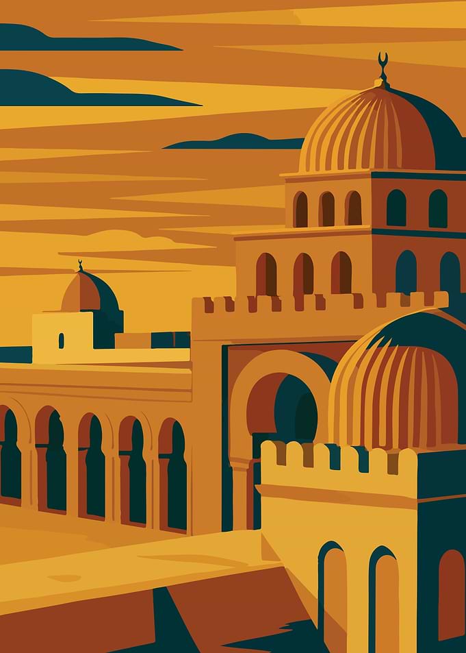 Kairouan Tunisia Art Print | Islamic Architecture Poster | Warm Desert Colors