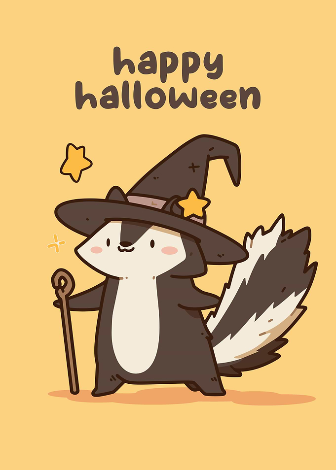 Cute Skunk Witch Happy Halloween Art