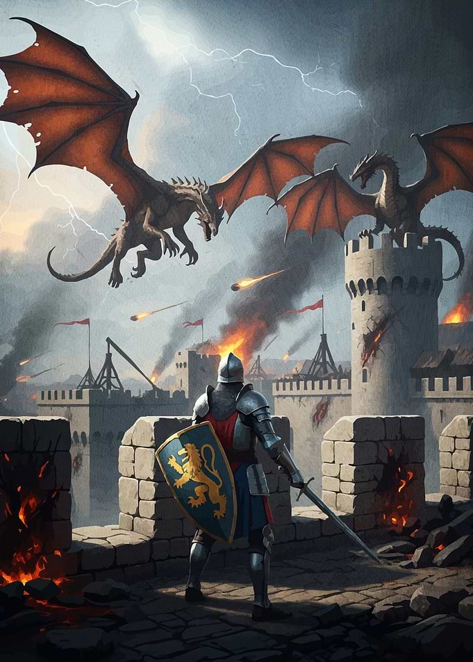 Dragon attack medieval castle