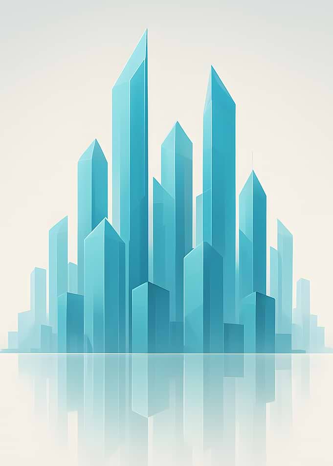 Abstract Blue Cityscape with Reflections