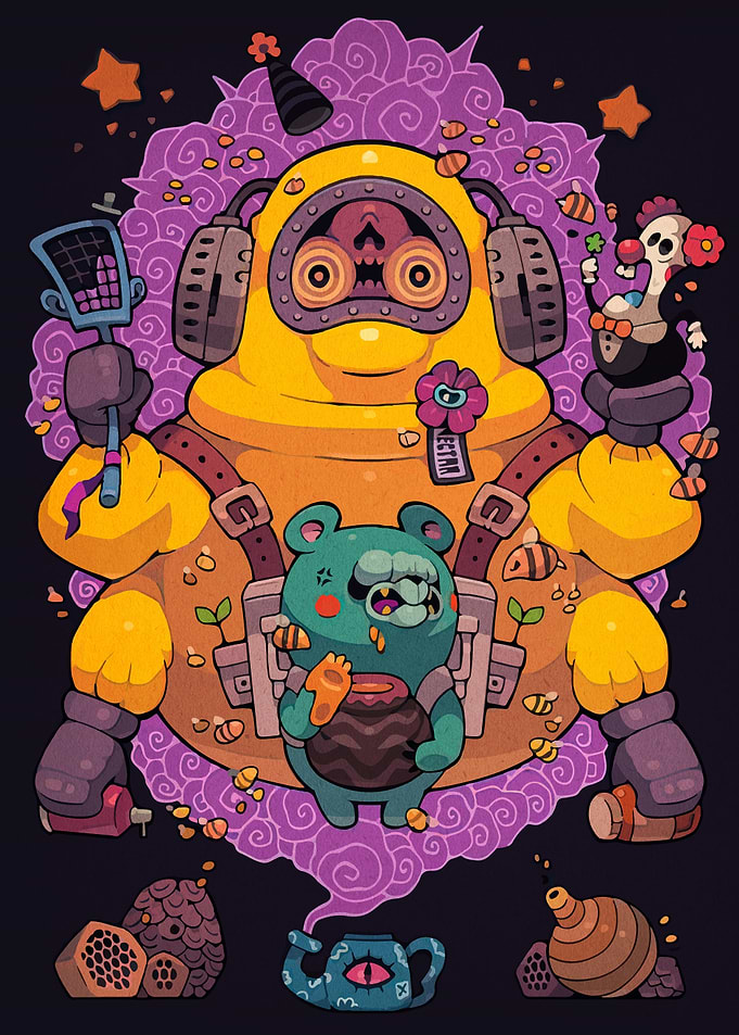 Cartoon Character with Surreal Elements