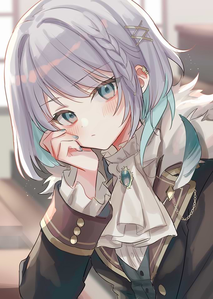 Anime Girl Portrait with Gray Hair