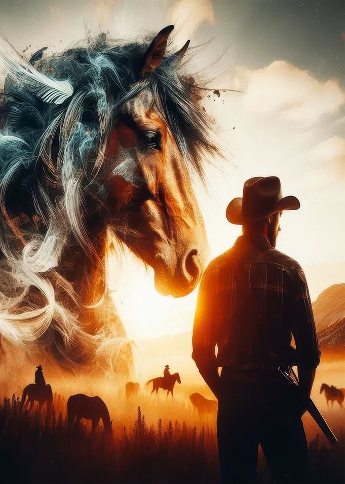 Cowboy and Horse in Golden Light