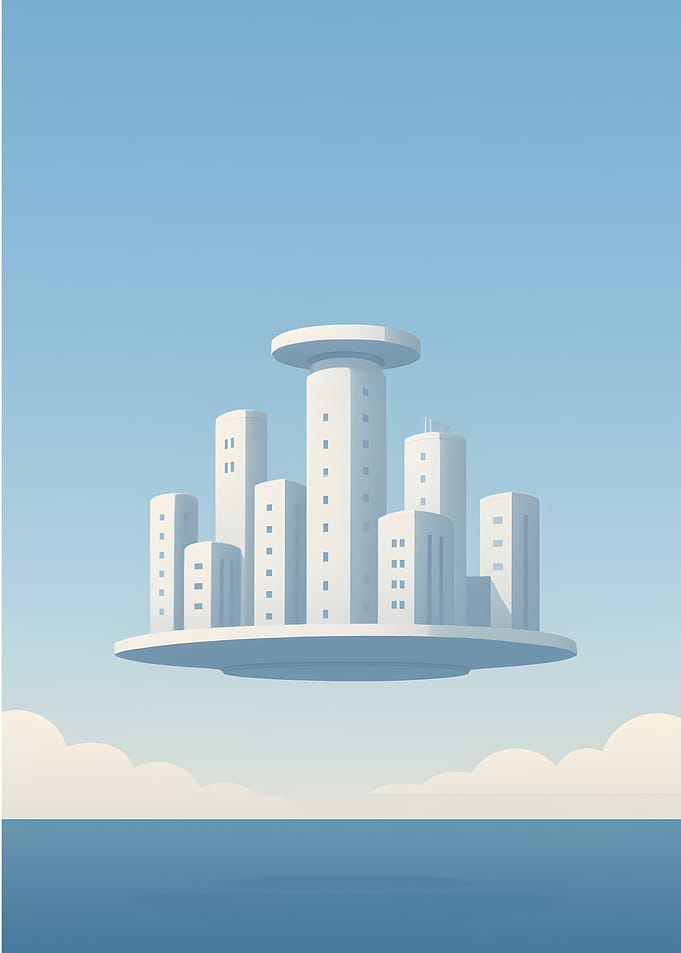 Floating Cityscape in Blue Tones