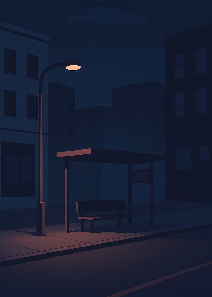 Night Bus Stop Illustration