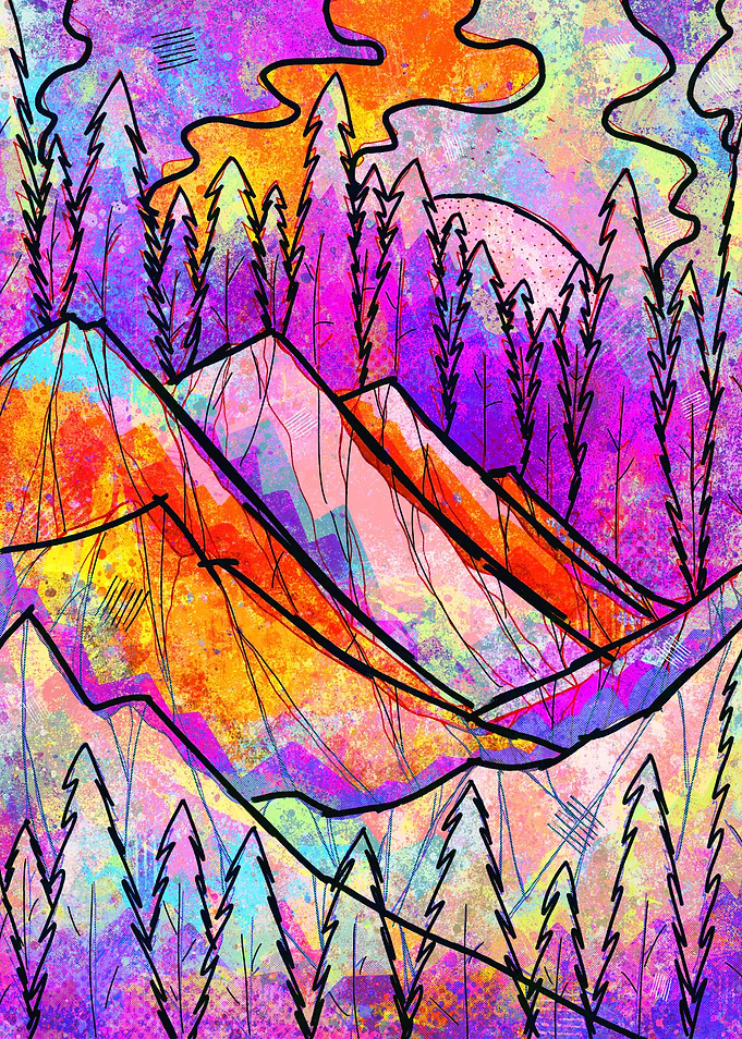 Colorful Mountain Landscape with Trees