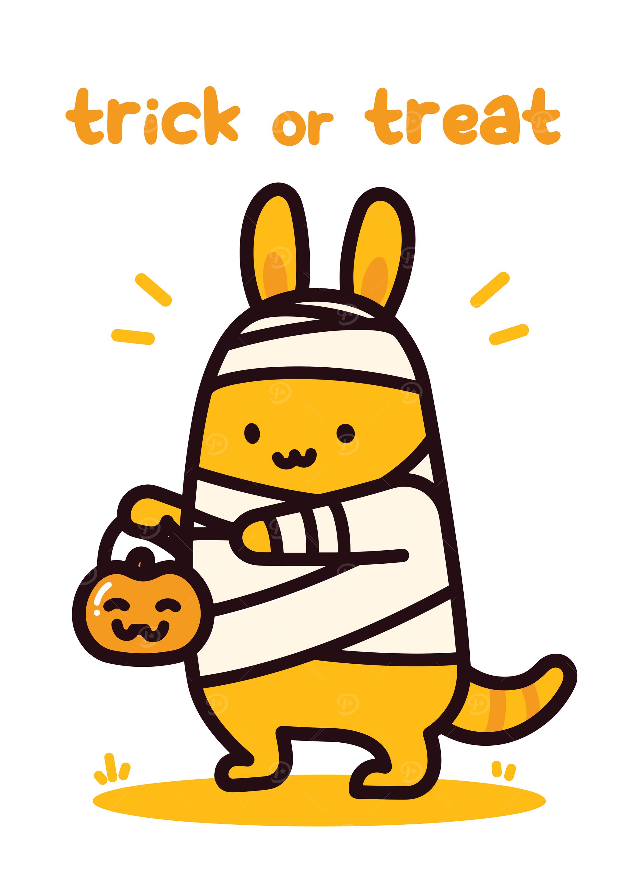 Cute Halloween Bunny Mummy Illustration