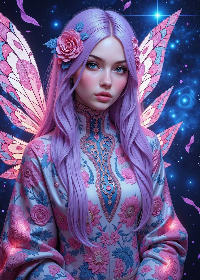 Fairy with Lavender Hair and Wings