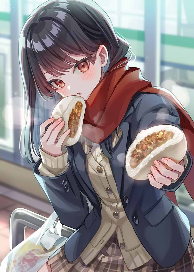 Anime Girl Eating Steamed Buns