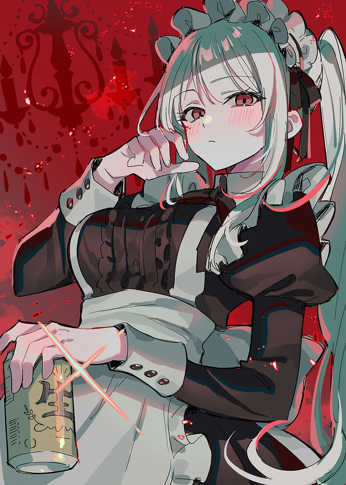 Anime Maid with Drink in Red Setting