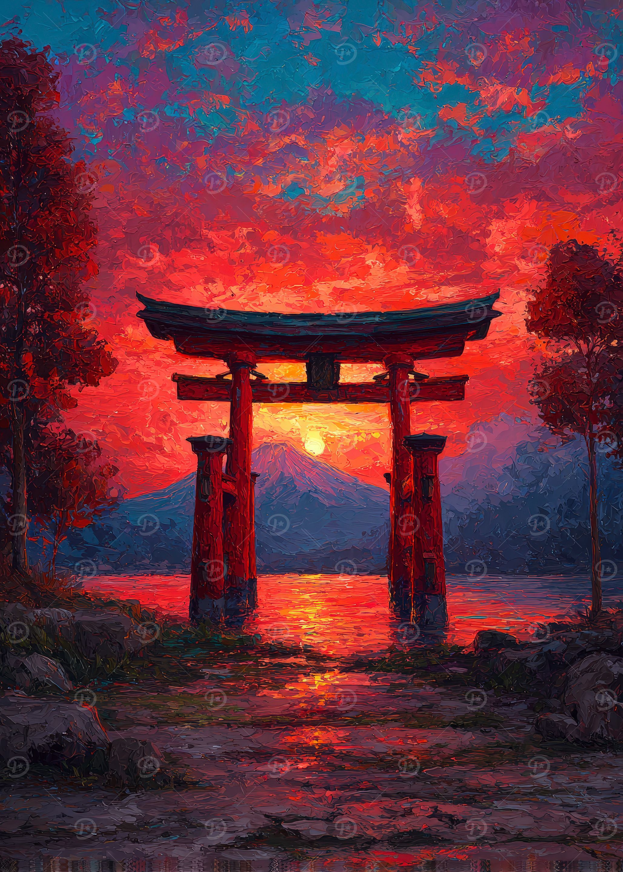 Japanese Torii Gate with Mount Fuji