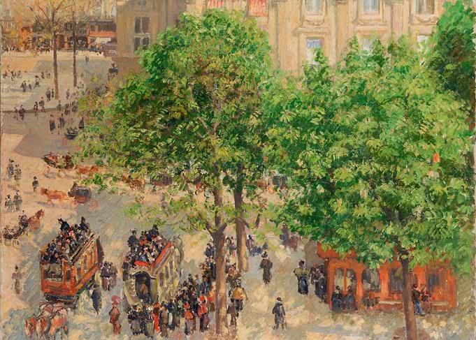 Impressionist Cityscape Painting with Trees
