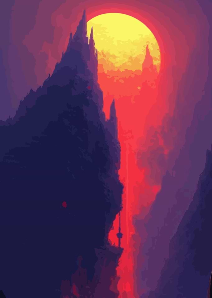 Fantasy Landscape with Castle and Sun