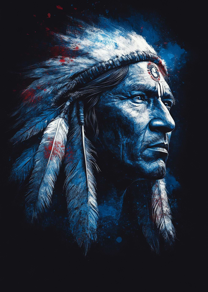 Native American Chief Portrait in Blue