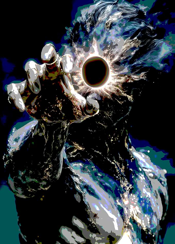 Abstract Figure Reaching for a Black Hole