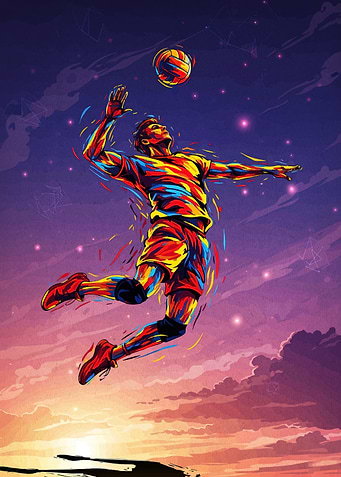 Volleyball Player in Action, Colorful Art