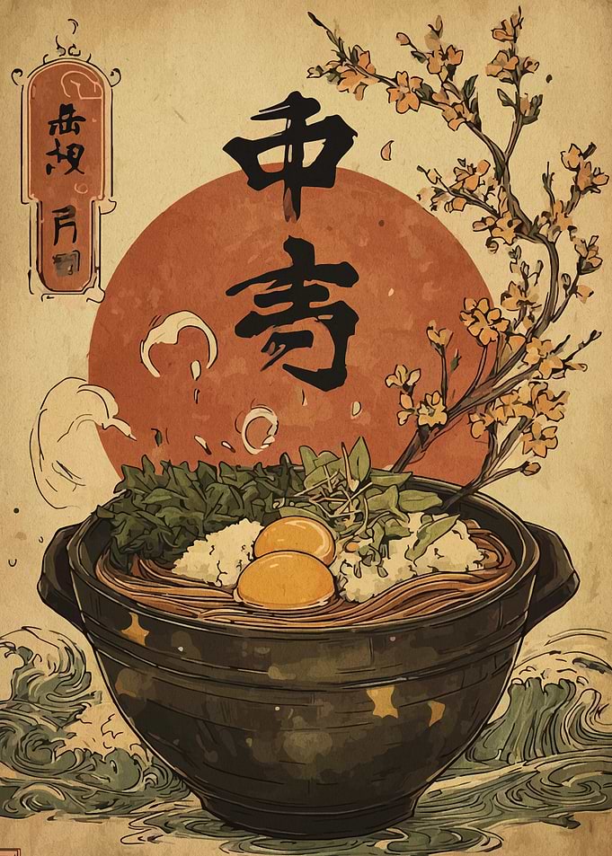 Japanese Noodle Soup with Eggs Art