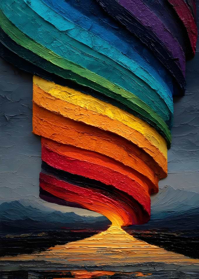 Rainbow Swirl Landscape Oil Painting