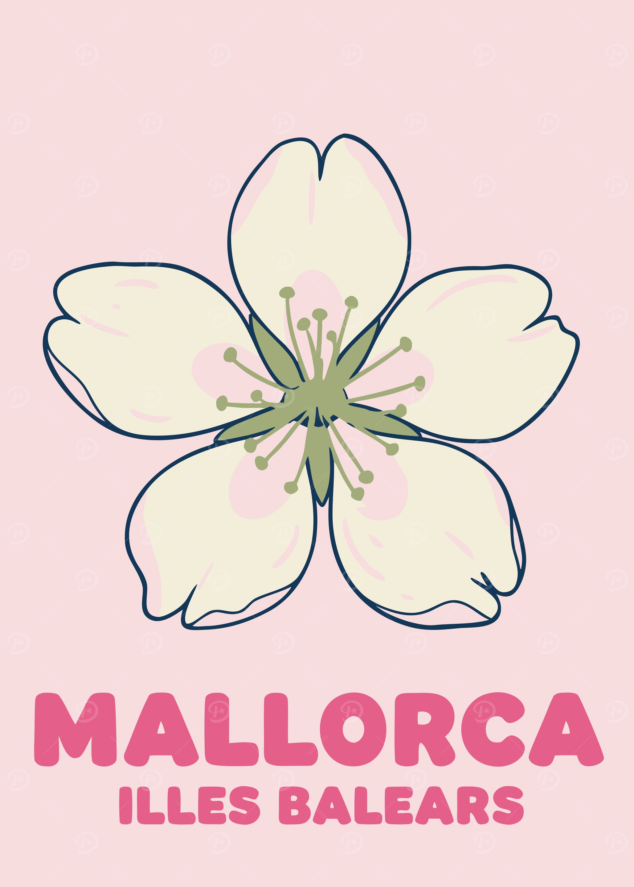 Mallorca Flower Illustration - Preppy Aesthetic Poster