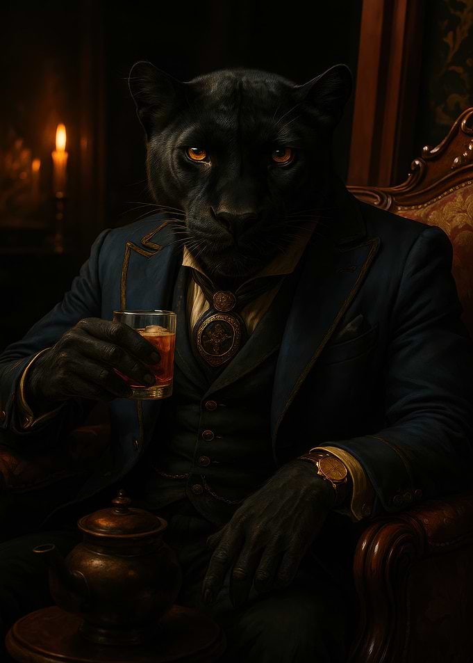 Sophisticated Panther with Drink