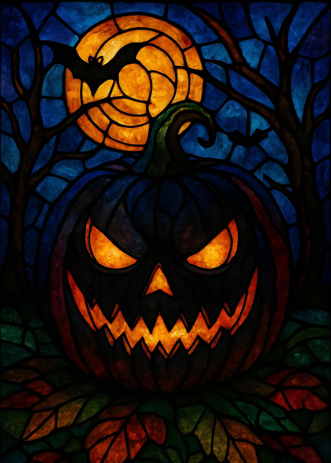 Halloween Pumpkin Stained Glass Art