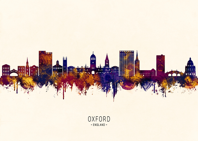 Oxford England Skyline Watercolor Silhouette