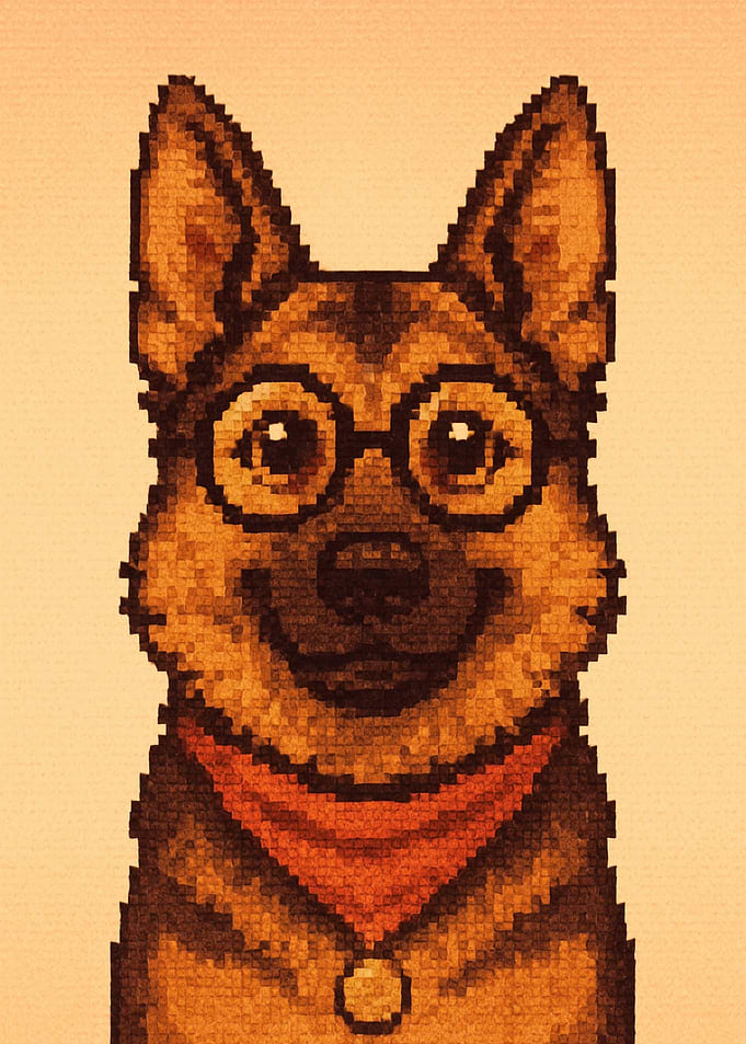 Pixelated German Shepherd with Glasses