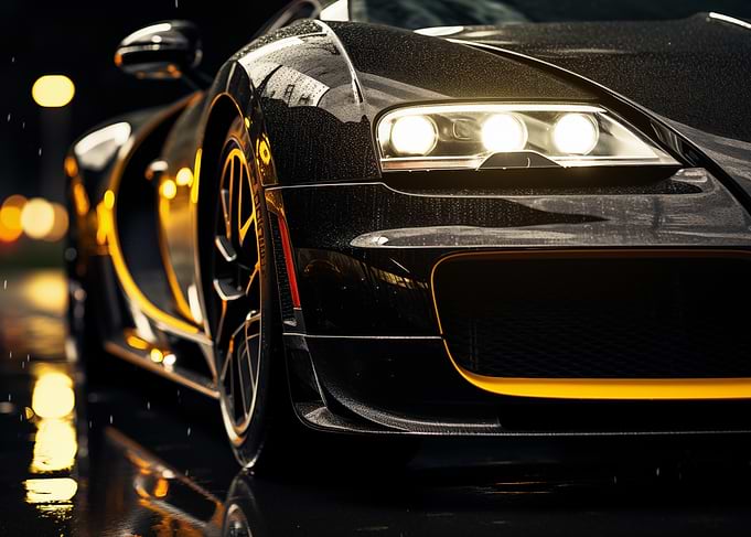 Black Supercar in the Rain