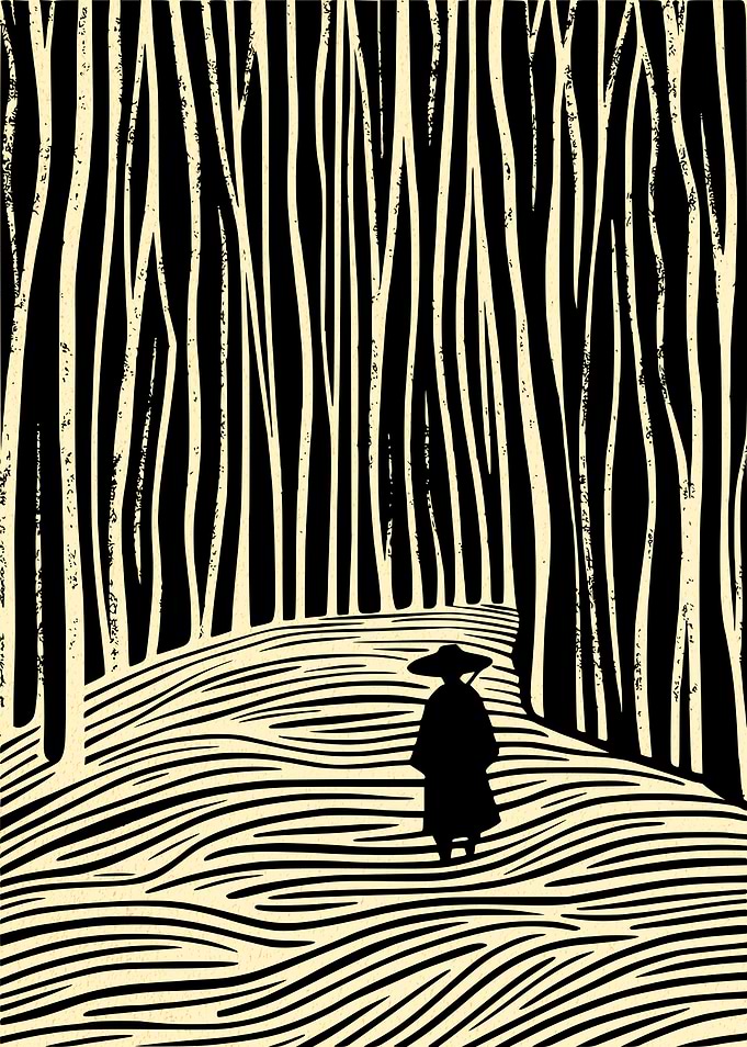 Abstract Bamboo Forest Woodcut Japanese Art Print