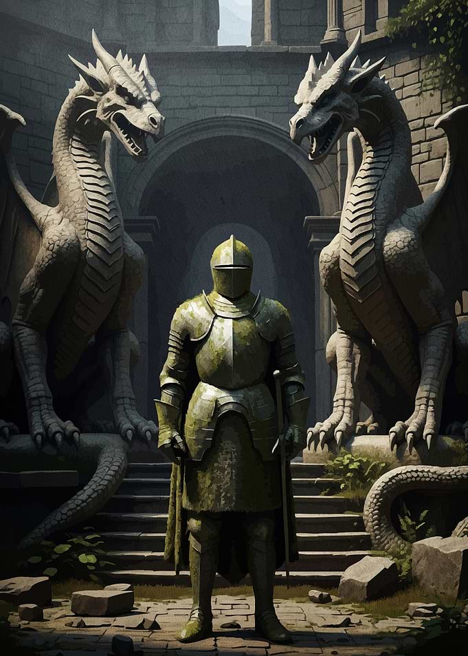 Knight Dragon Statues