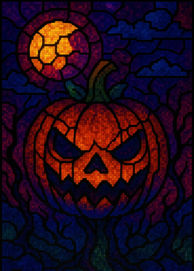 Pixelated Halloween Pumpkin and Moon