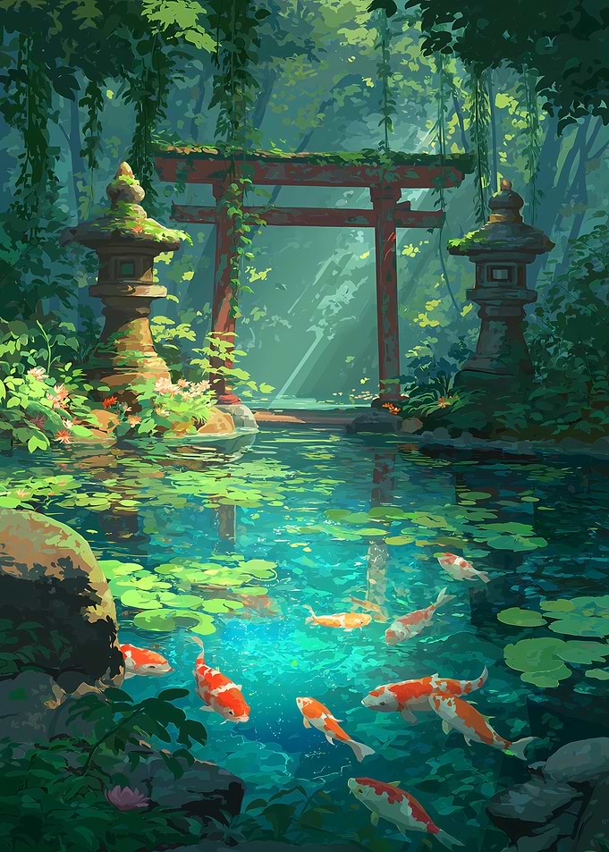 Koi Pond Forest Kami Shrine