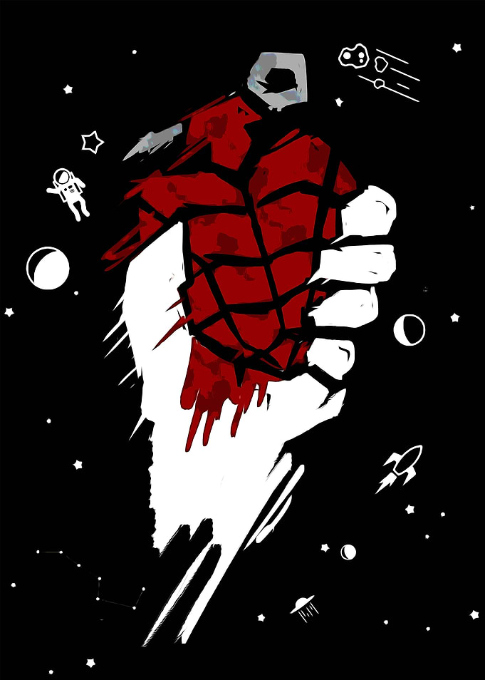 Red Grenade in Space Art in Green Day