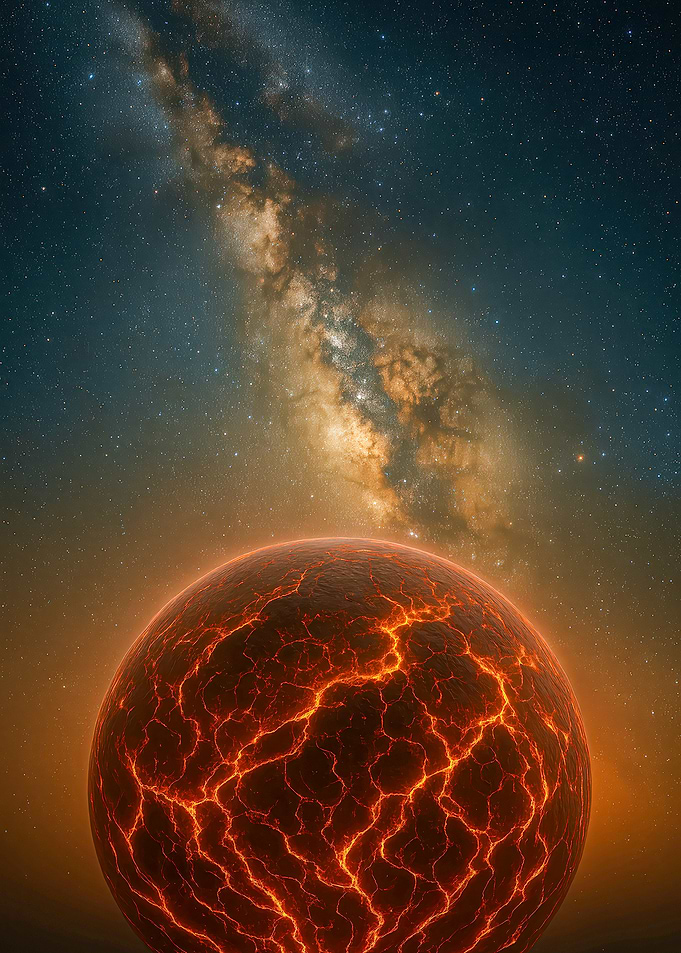 Fantasy Lava Planet and Milky Way