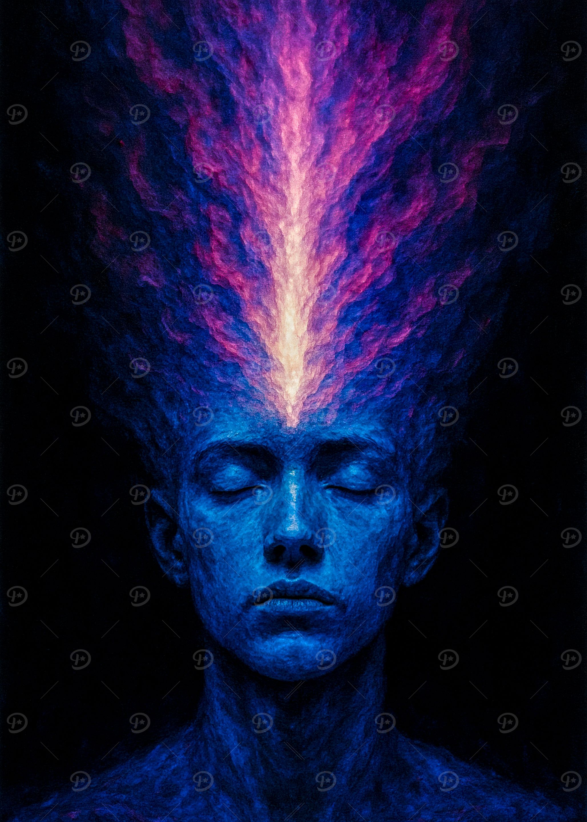 Blue Figure with Energy Emanating