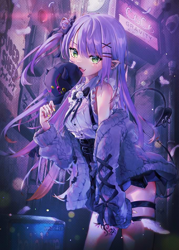 Anime Girl with Purple Hair and Mask