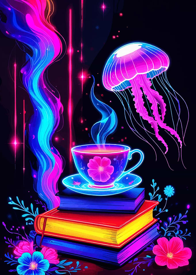 Neon Tea Cup with Jellyfish