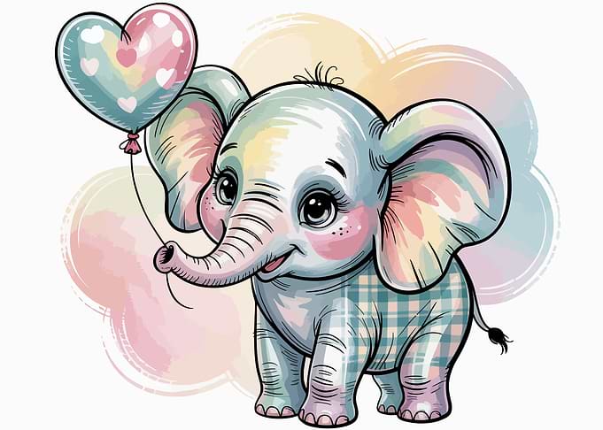 Cute Elephant with Heart Balloon