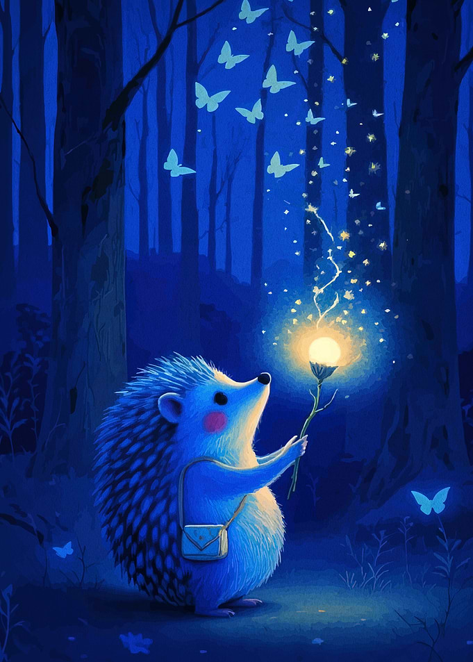 Enchanted Hedgehog in Blue Forest