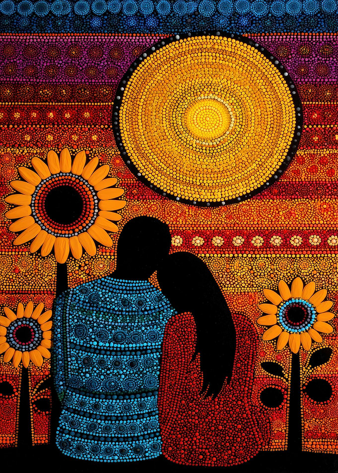 Dot Art Couple with Sunflowers