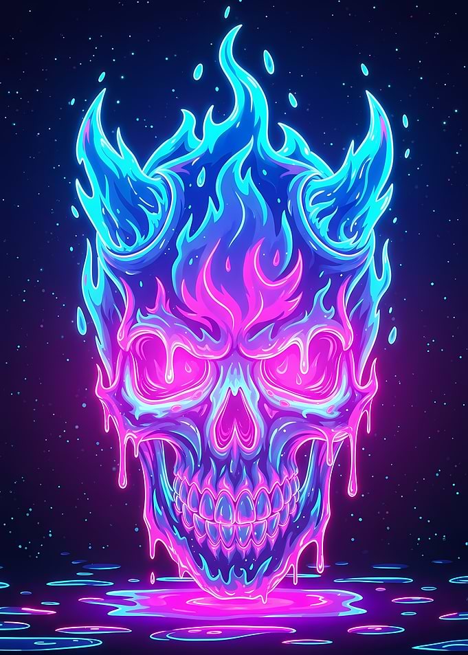 Neon Skull with Flames
