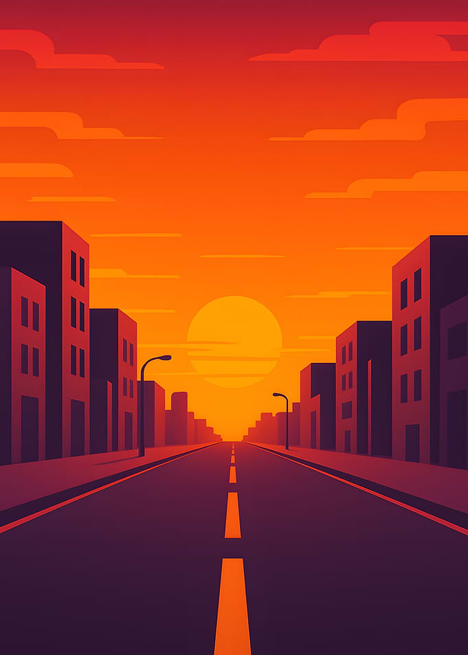 Sunset Cityscape Vector Illustration