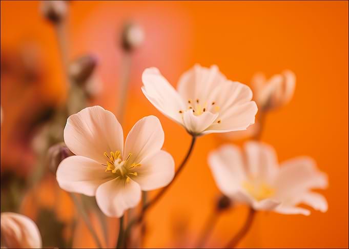 White Flowers on Orange Background