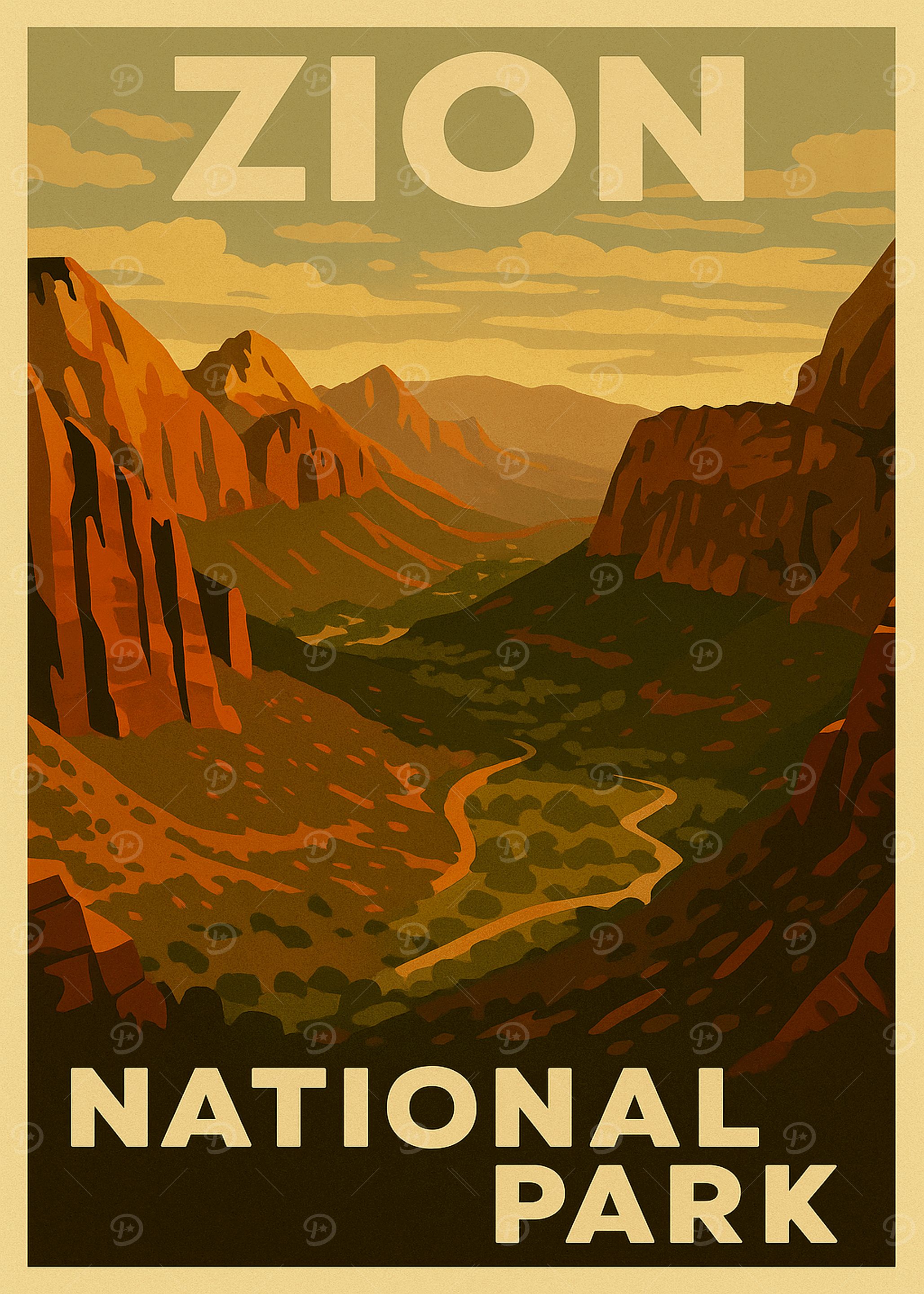Zion National Park Vintage Travel Poster