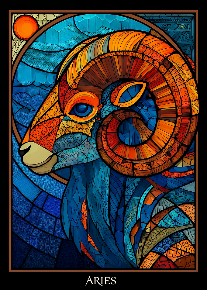 Aries Zodiac Sign Stained Glass Art