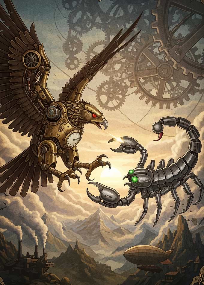 Steampunk Eagle Scorpion Battle